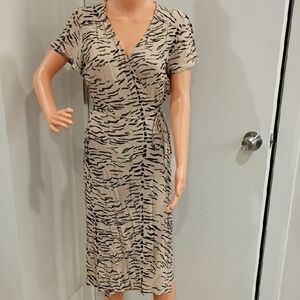 Leith Zebra Print Midi Dress in Black and Tan